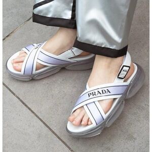 PRADA Cloudburst White Strappy 'Prada' Logo Platform Sandals Size EU37.5